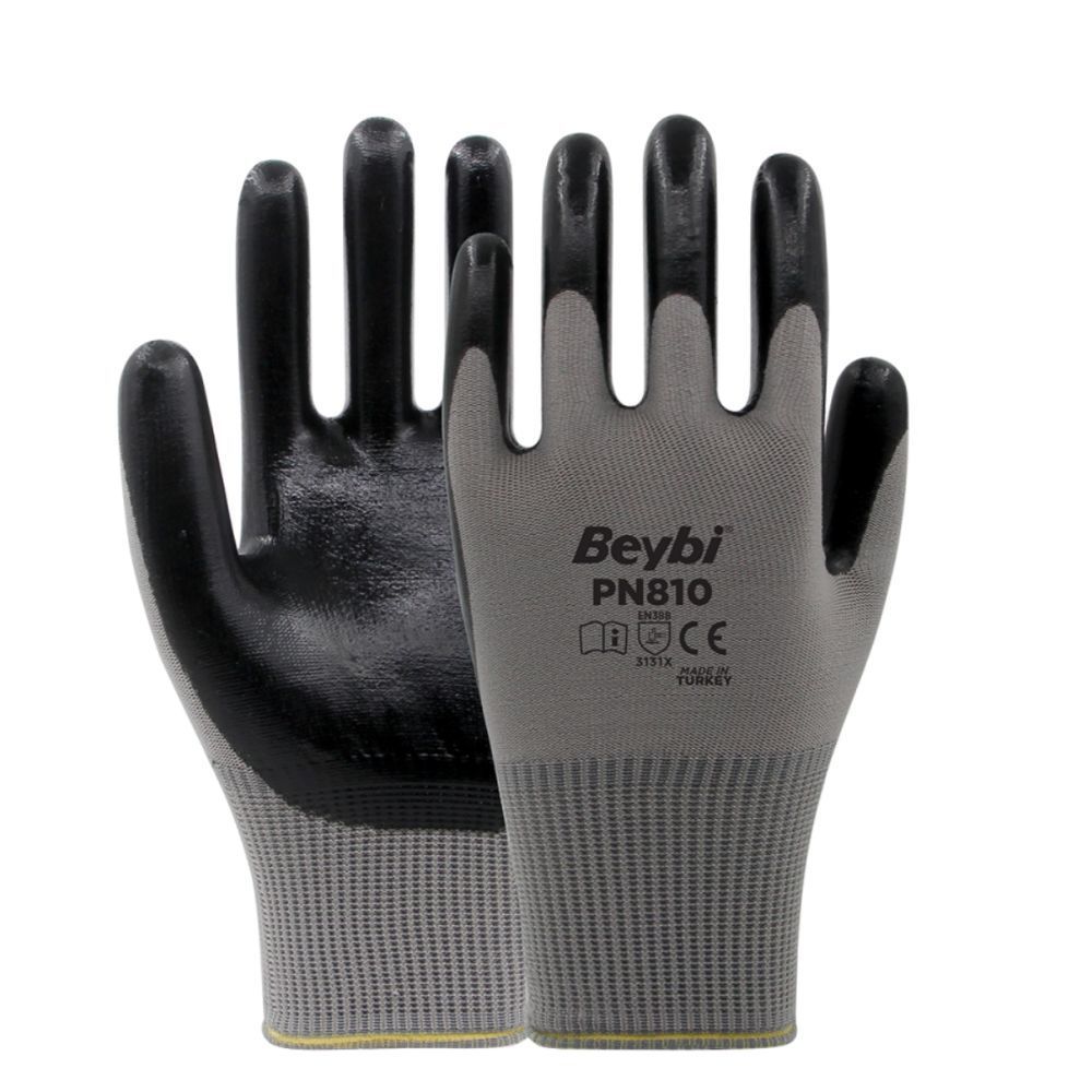 Beybi PN810 Polyester Örme Nitril İş Eldiveni 9 No 1 Çift