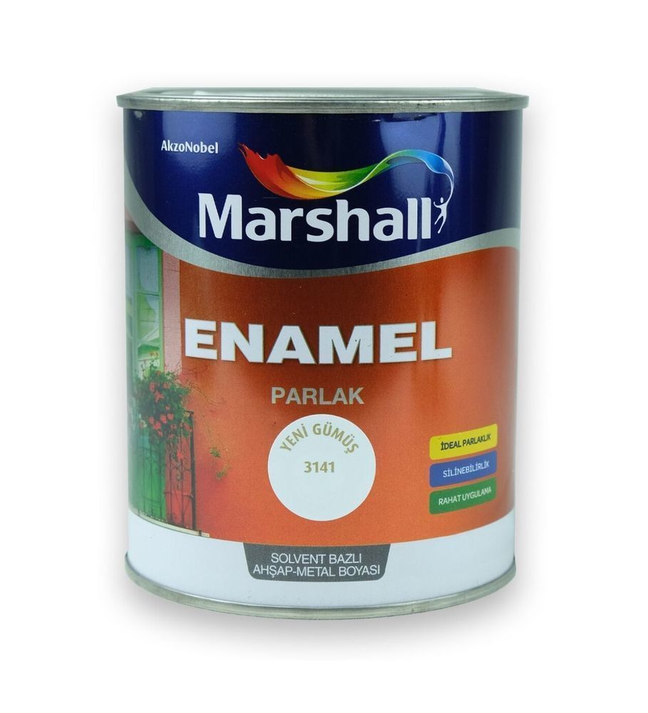 Marshall Enamel Parlak Ahşap Metal Boyası Parlak Gümüş 2,5 L