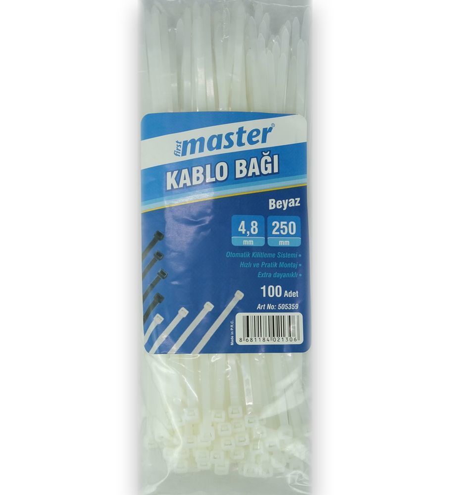 Master Kablo Bağı Plastik Cırt Kelepçe Beyaz 4.8x250 mm(100'lü)