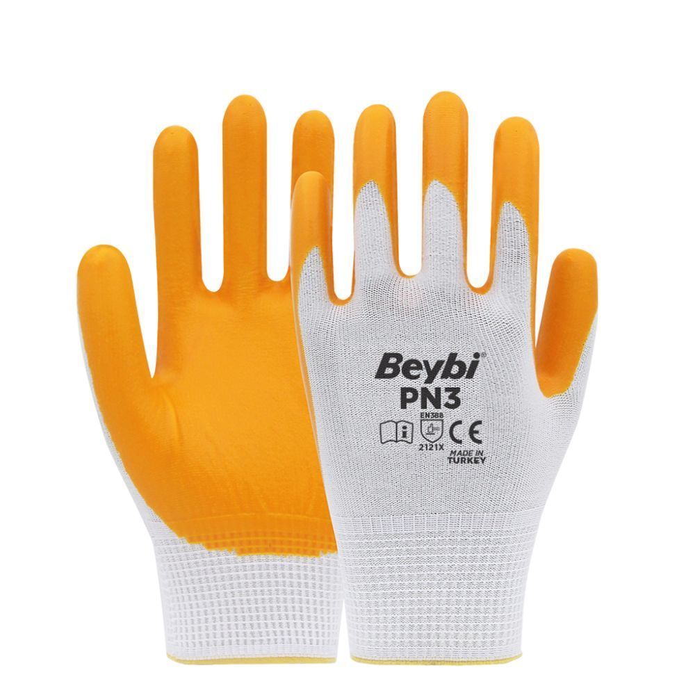 Beybi PN3 Sarı Polyester Örme Nitril İş Eldiveni 9 No 1 Çift