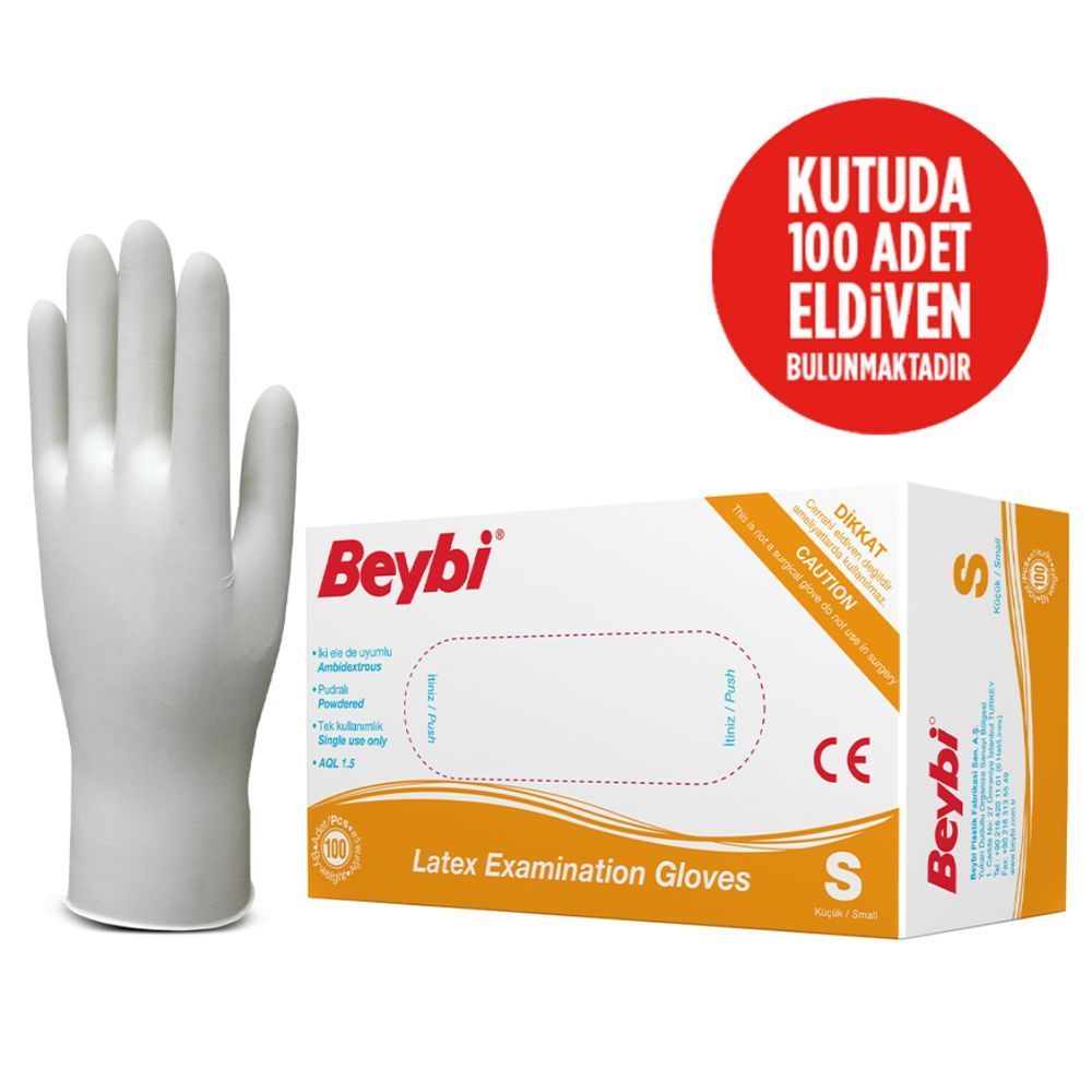 Beybi Pudralı Beyaz Latex Muayene Eldiveni Small