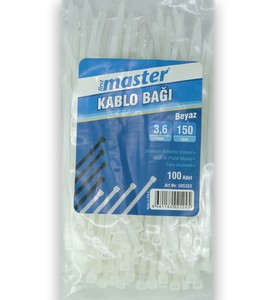 Master Kablo Bağı Plastik Cırt Kelepçe Beyaz 3.6x150 mm(100\'lü)